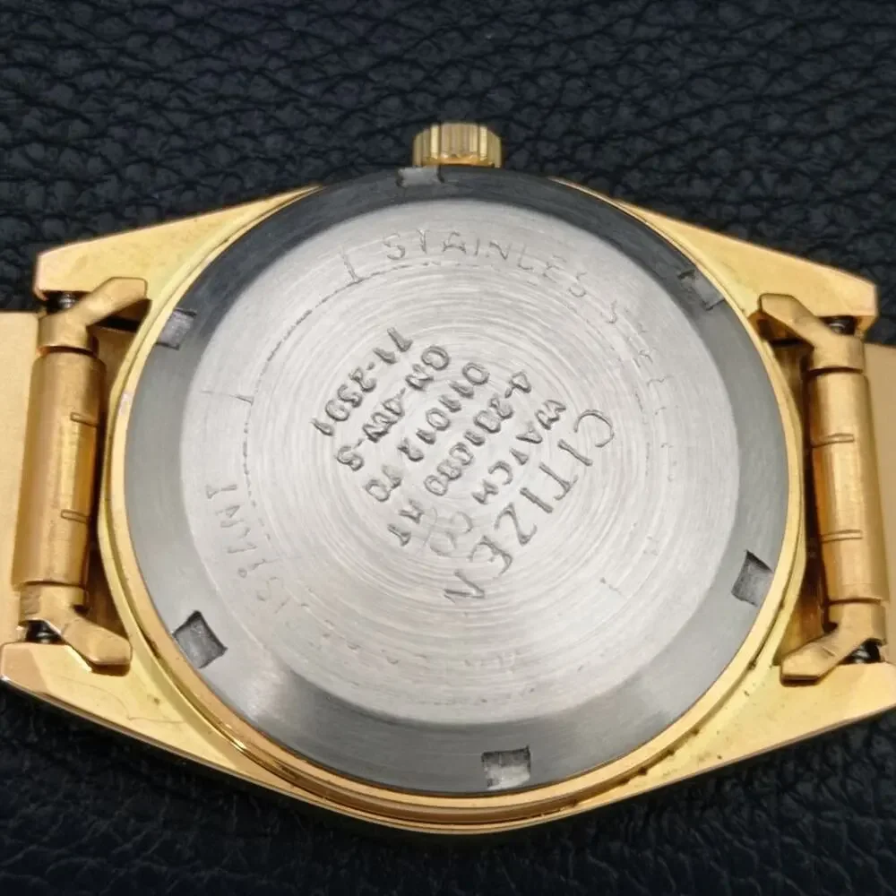Vintage 1983 Citizen Automatic Mens Gold Watch W/daydate & Red accents